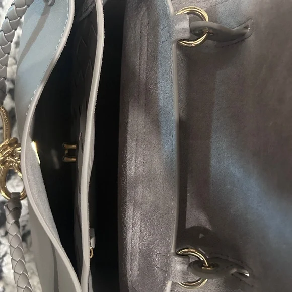 Ciao Ciao - Gray Leather Top-Handle Bag with Braided Accent - Size SMALL - Picture 8 of 10